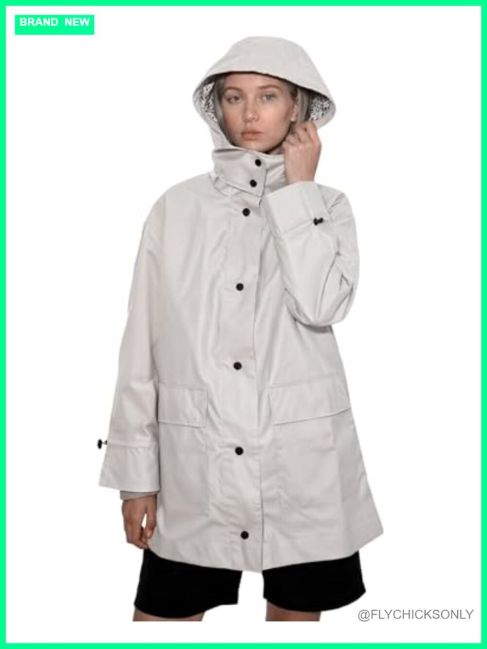 Women's Lightweight Waterproof Raincoat with Hood Button-Up Trench Coat